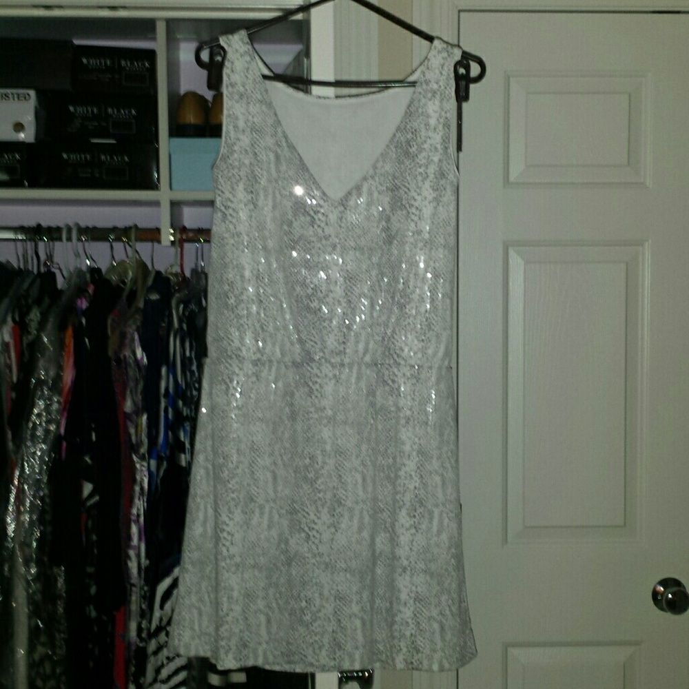White House Black Market Silver Sequin Dress